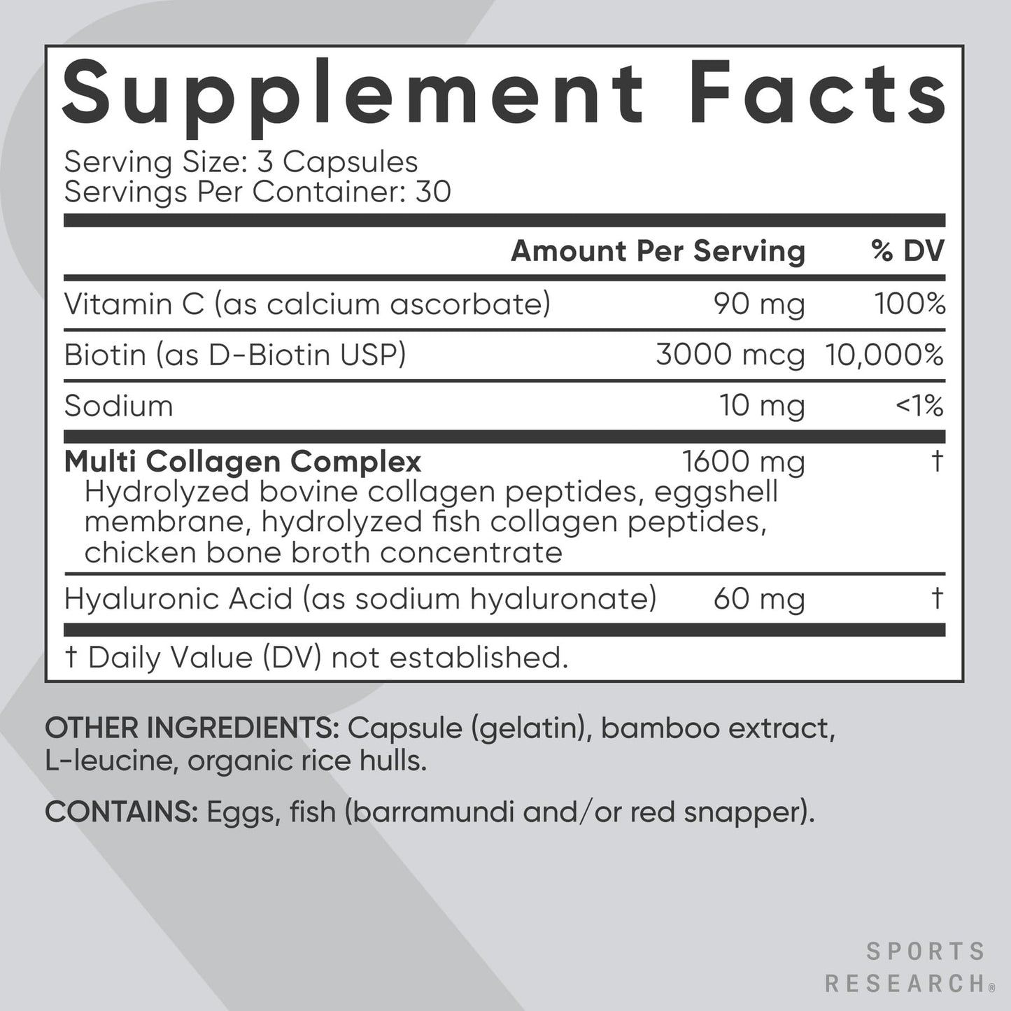 Sports Research® Multi Collagen Pills for Women & Men - Collagen Peptides (Type I, II, III, V, X) Enhanced with Hyaluronic Acid & Vitamin C - Gluten Free · Non-GMO - 90 Capsules