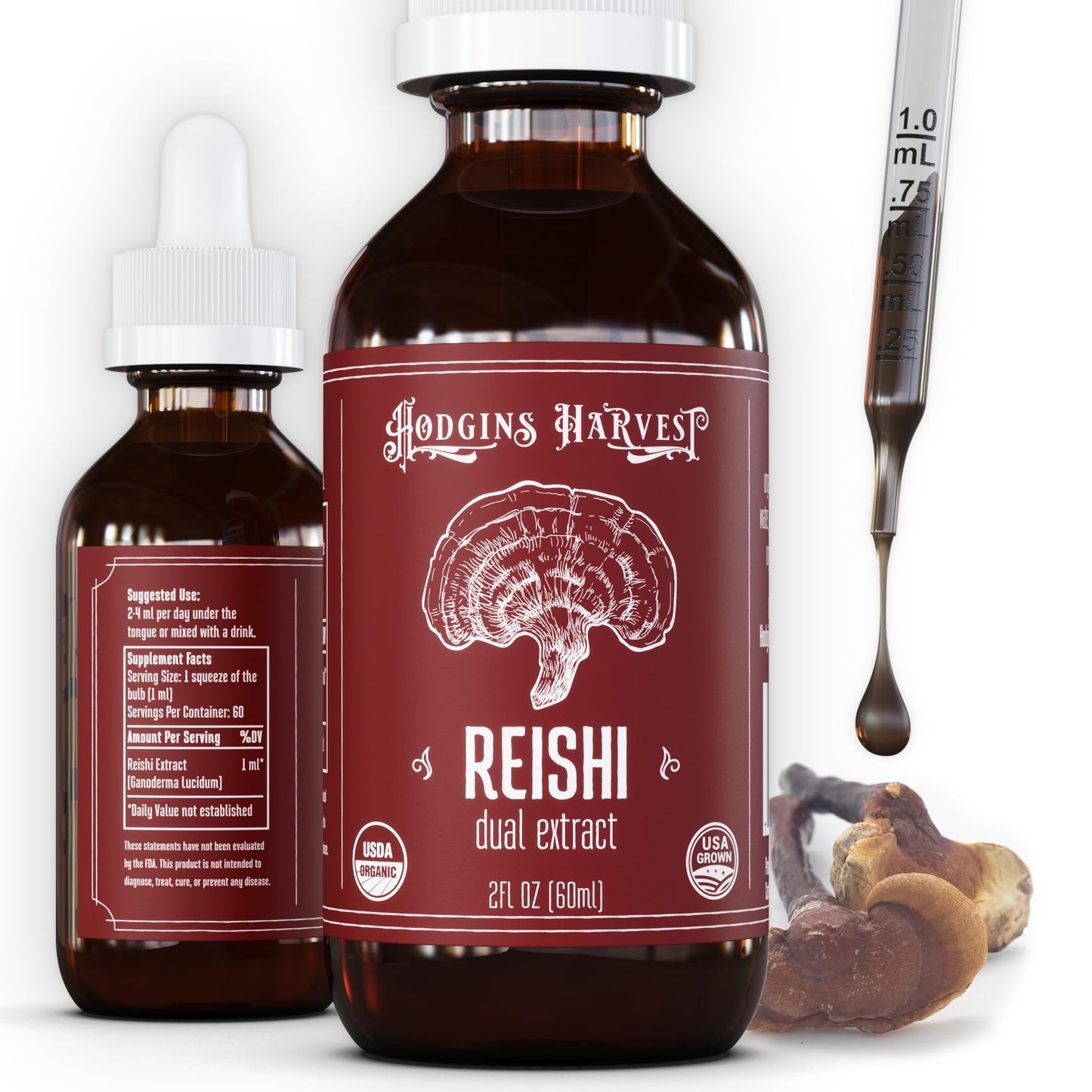 Hodgins Harvest Organic Lion's Mane Fruiting Body Extract Tincture - Mushroom Supplement for Brain Health and Mental Focus - Dual Extract Formula - Extra Concentrated - 4 fl oz Bottle