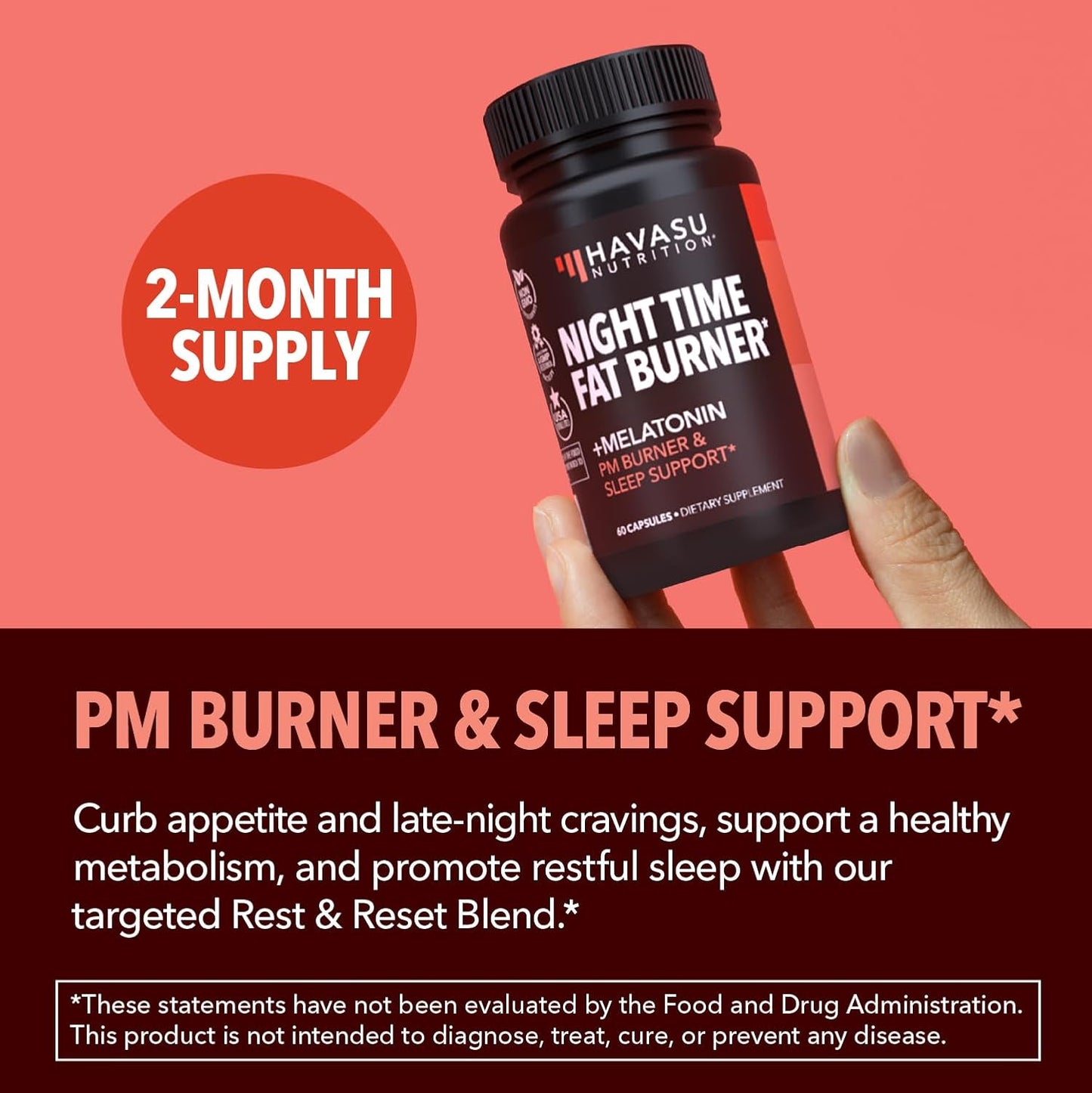 Night Time Fat Burner for Weight Loss Support for Men and Women, 60 Count | Appetite Suppressant and Overnight Metabolism Booster with Melatonin for Sleep Support, Vegan, Gluten Free, 60 Servings