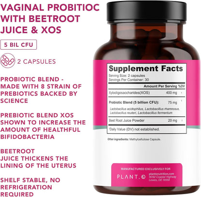 PLANT.O NUTRITION Vaginal Probiotics for Women with 4 Lactobacillus Strains Probiotic & Prebiotic Blend for pH Balance, Healthy Vaginal Odor & Vaginal Flora