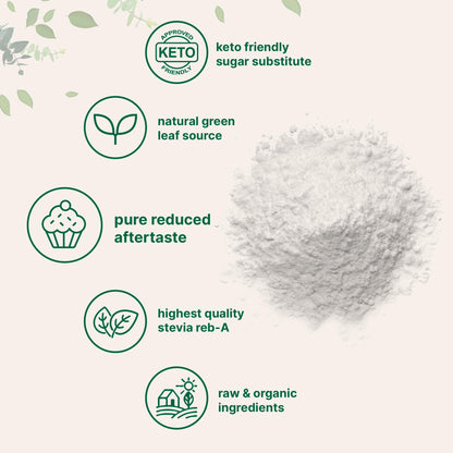 Micro Ingredients Pure Organic Stevia Powder, 8 Ounces, 1418 Serving, Highest Grade Green Leaf Extract Reb-A, Reduced Bitter Aftertaste, 0 Calorie, Natural Sweetener, Sugar Alternative, Keto Friendly