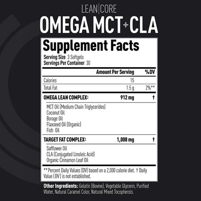Lean CORE Omega MCT + CLA - Stimulant Free Health Formula, Lean Muscle & Toned