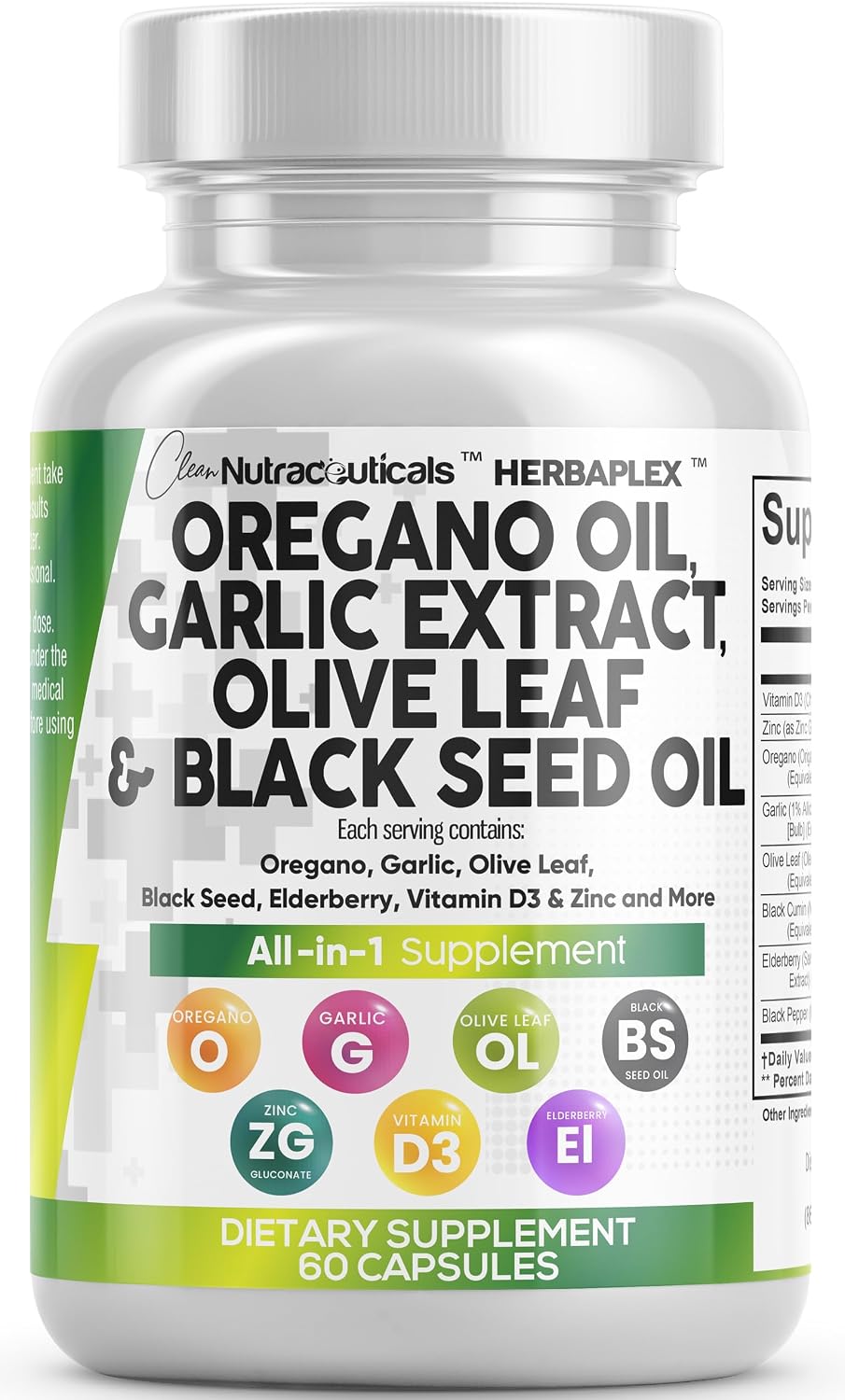 Clean Nutra Oregano Oil with Black Seed Oil Garlic Olive Leaf Extract - Oil of Oregano Capsules Immune Support Carvacrol & Thymoquinone Supplement for Women and Men + Elderberry Vitamin D3 & Zinc