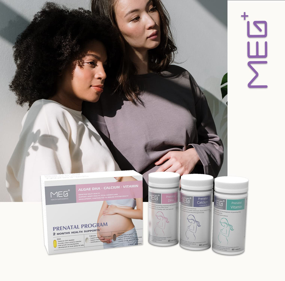 MEG+ Prenatal Supplement DHA Calcium Vitamin | 2-Month Supply 180 Counts |Omega-3 DHA Algal