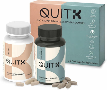 Withdrawal and Detox Support – QuitK Recovery Complex – Sleep, Energy, Stress, Mood, & Craving Support – Daily Supplement - Magnesium Glycinate, Ashwagandha, GABA, L-Theanine, Agmatine & More