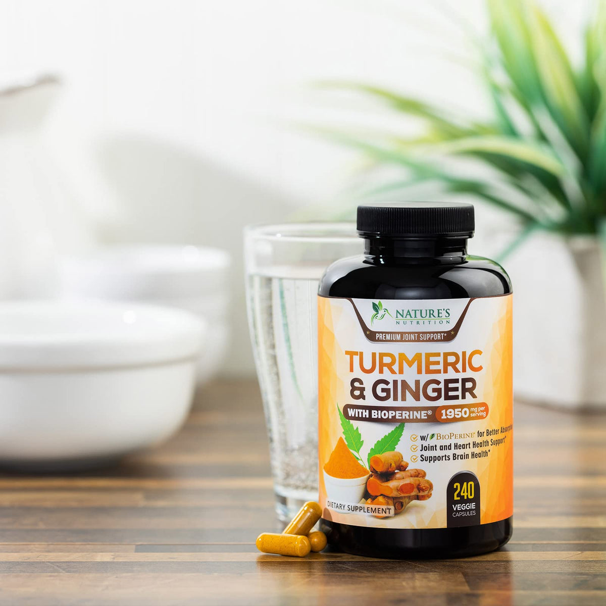 Turmeric Curcumin with BioPerine & Ginger 95% Standardized Curcuminoids 1950mg