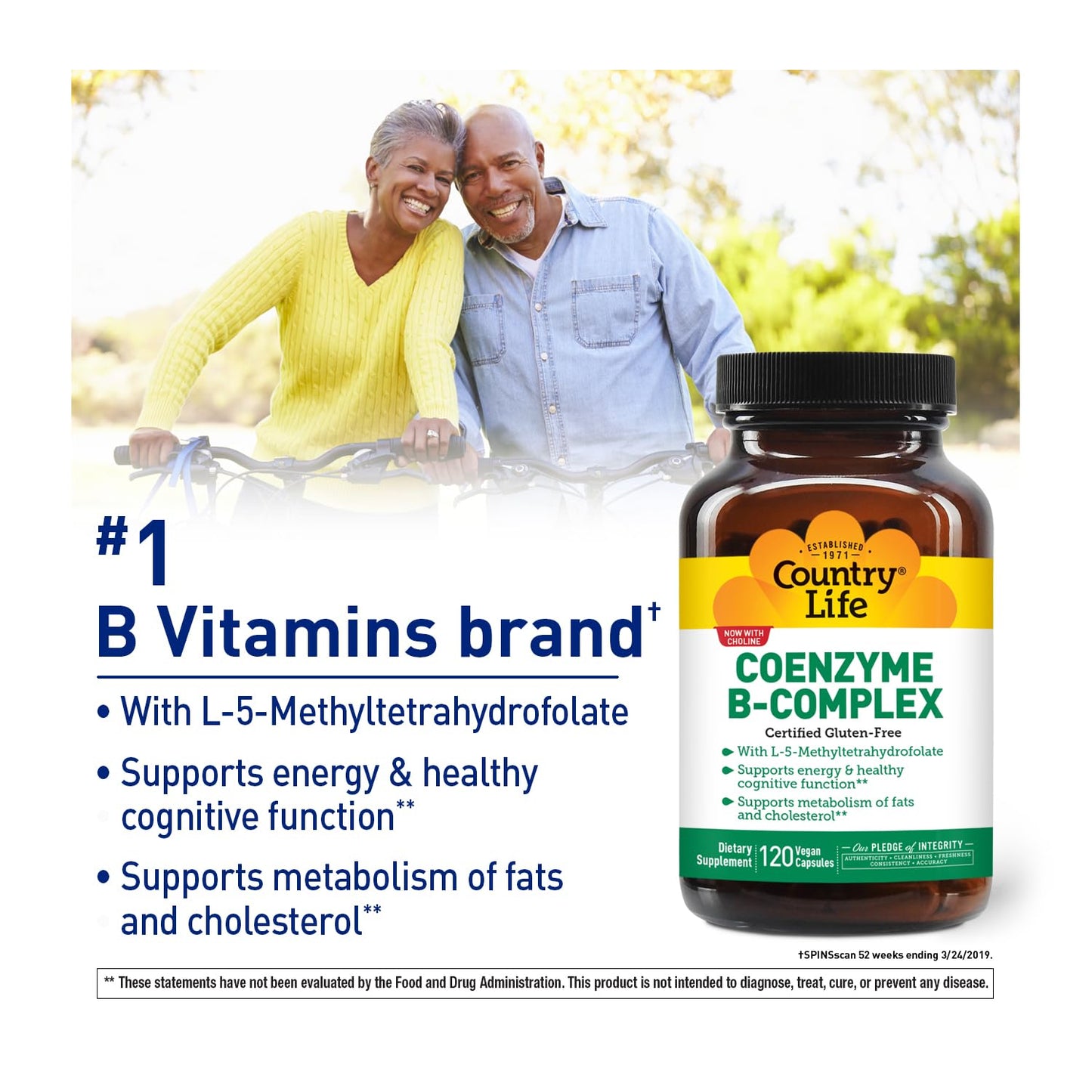 Country Life Coenzyme B-Complex, 120 Capsules | Supports Energy & Metabolism, Mood & Cognitive Function, Vegan, Gluten-Free, Bioavailable B Vitamins with Choline