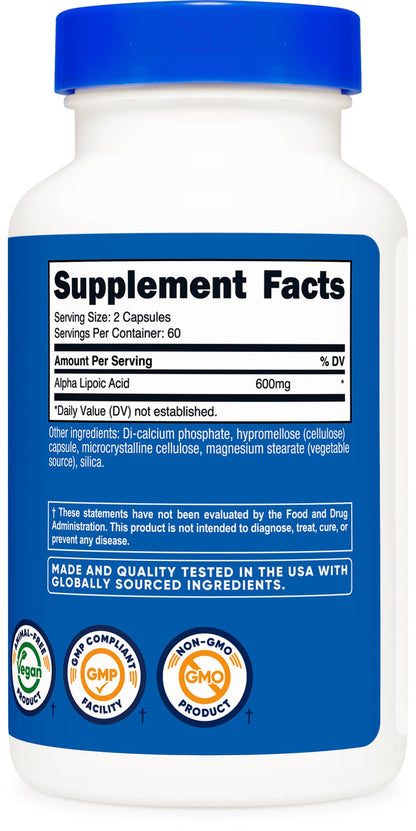 Nutricost Alpha Lipoic Acid 600mg Per Serving, 240 Capsules | Gluten Free, Vegetarian Capsules, Soy Free & GMO-Free