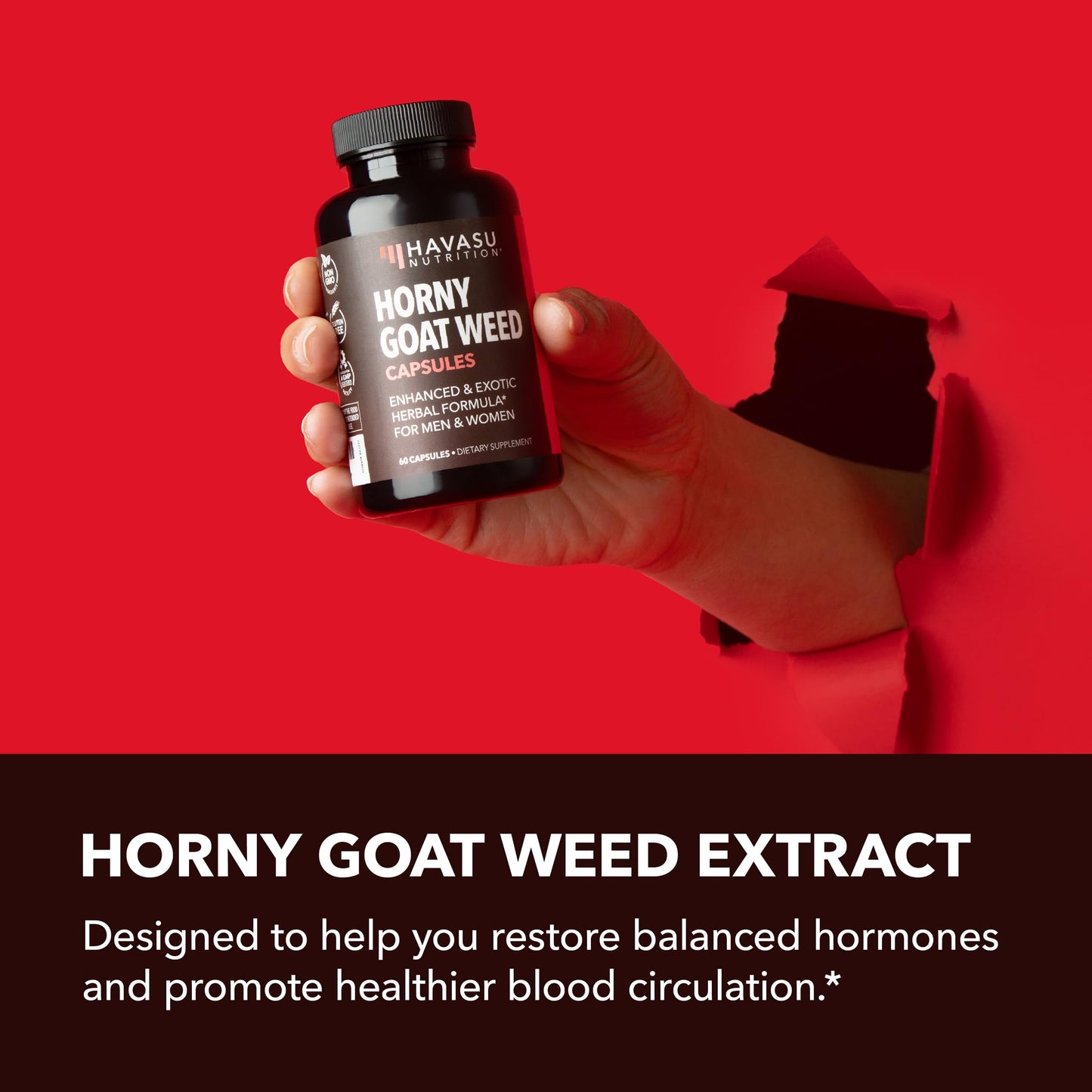 Horny Goat Weed with Maca, Tongkat Ali and Saw Palmetto, 30 Servings | Vegan, Non-GMO, Gluten free Horny Goat Weed Capsules for Men & Women, Extra Strength Performance, 60 Count, 1 Month Supply