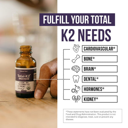 Total K2® | Vitamin K2 as MK7 & MK4 | Plus K1 & Vitamin D3 Cofactor - 620 mcg K2 per Serving - All-Trans MK7 from MenaQ7® - Full-Spectrum Vitamin K - Vegan, Organic Certified (60 Capsules)