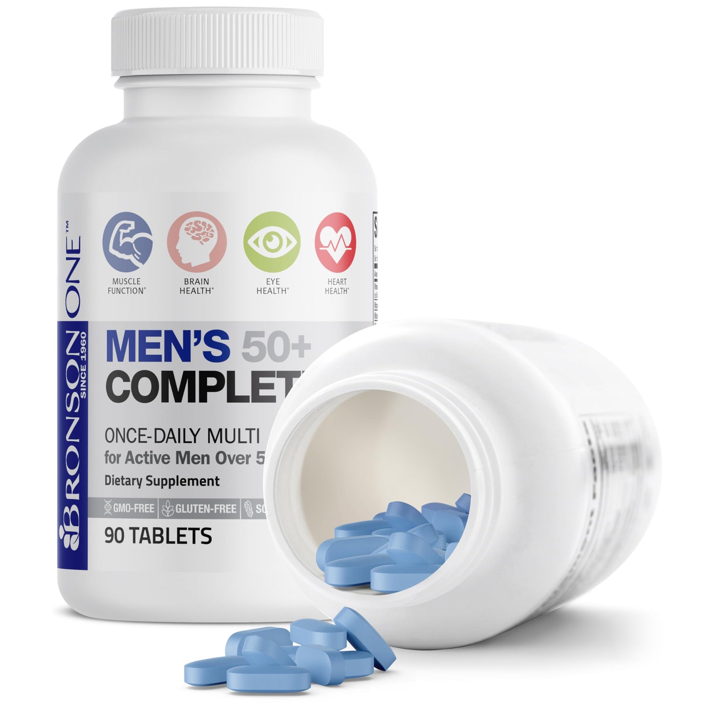 Bronson ONE Daily Mens 50+ Complete Multivitamin Multimineral, 180 Tablets | Once-Daily, Targeted Nutrition For Active Men Over 50, Non-GMO, Gluten-Free, Soy-Free