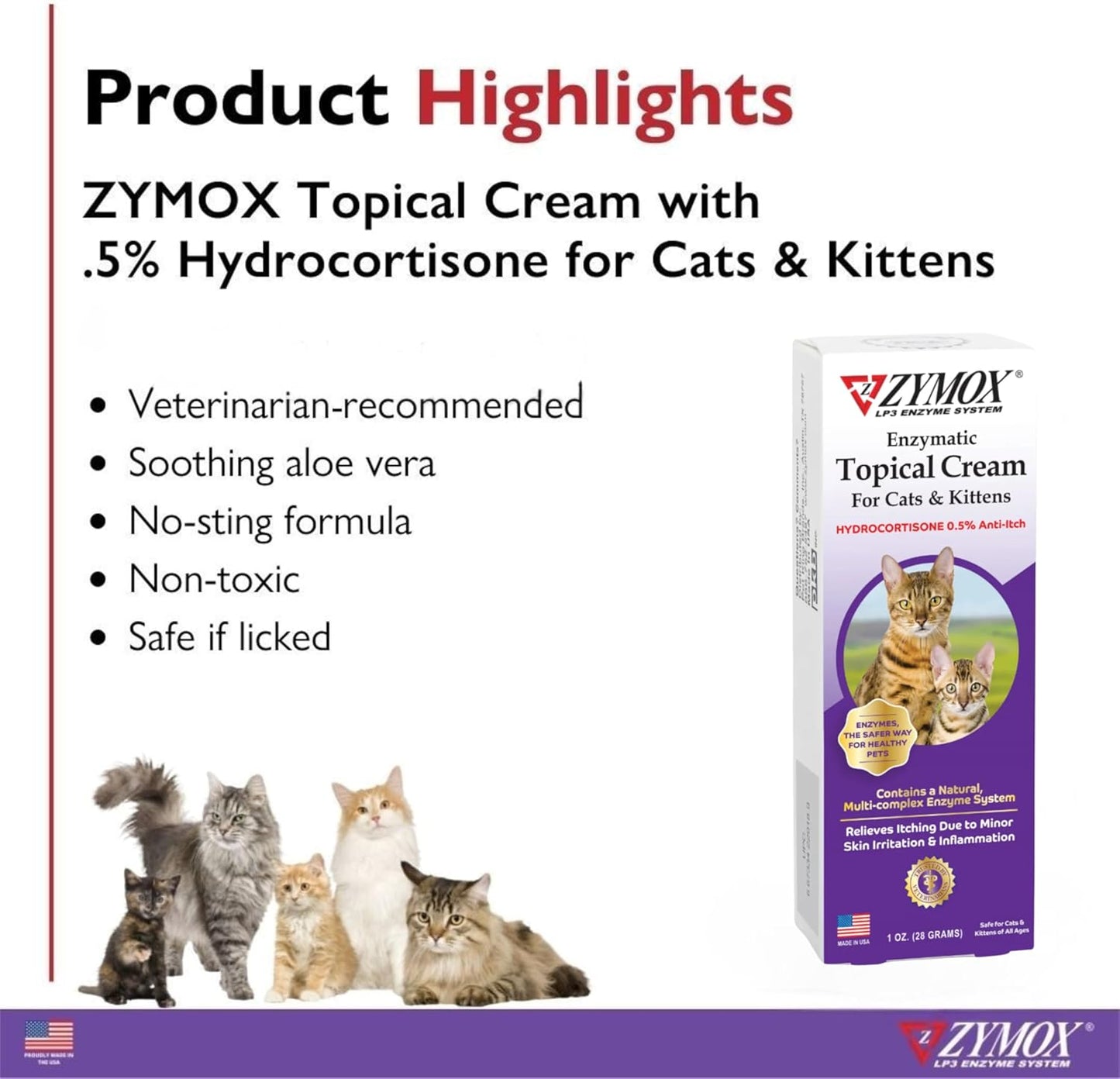 Zymox Cat & Kitten Topical Cream w/ .5% hydrocortisone - 1 oz. Tube