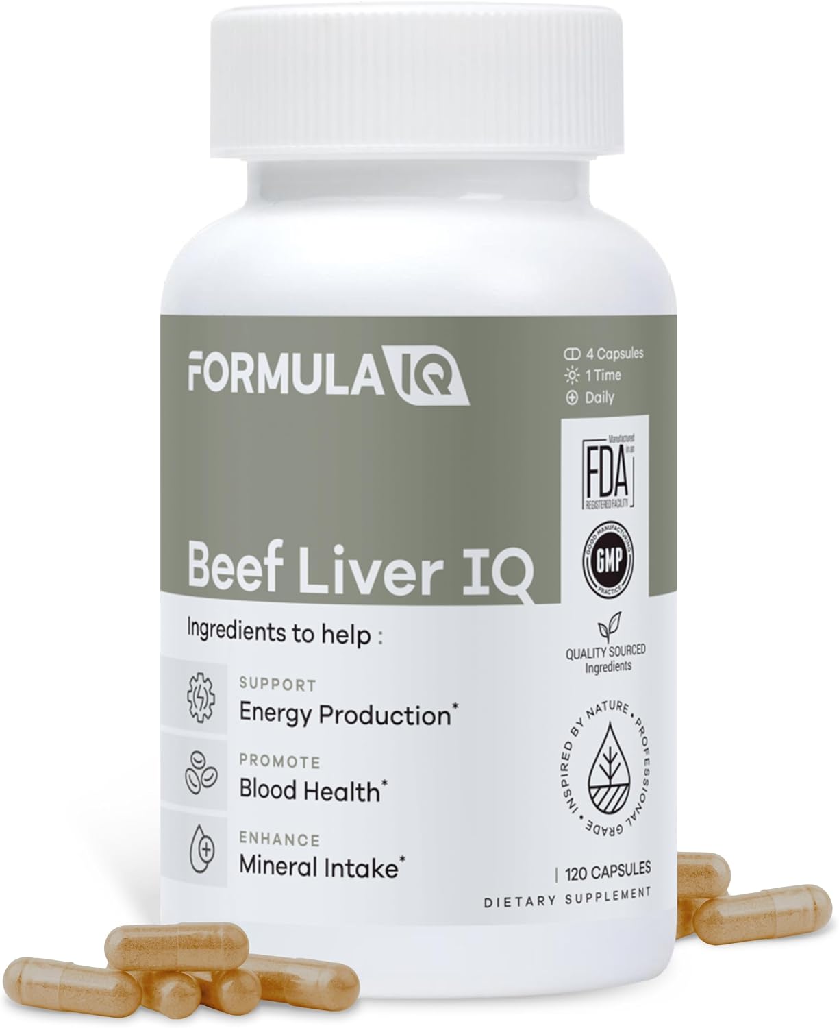 Formula IQ - Beef Liver IQ - Beef Liver Capsules - Supports Energy Production - Natural Iron, Copper, Vitamin A, & Vitamin B - High Absorption - 120 Capsules