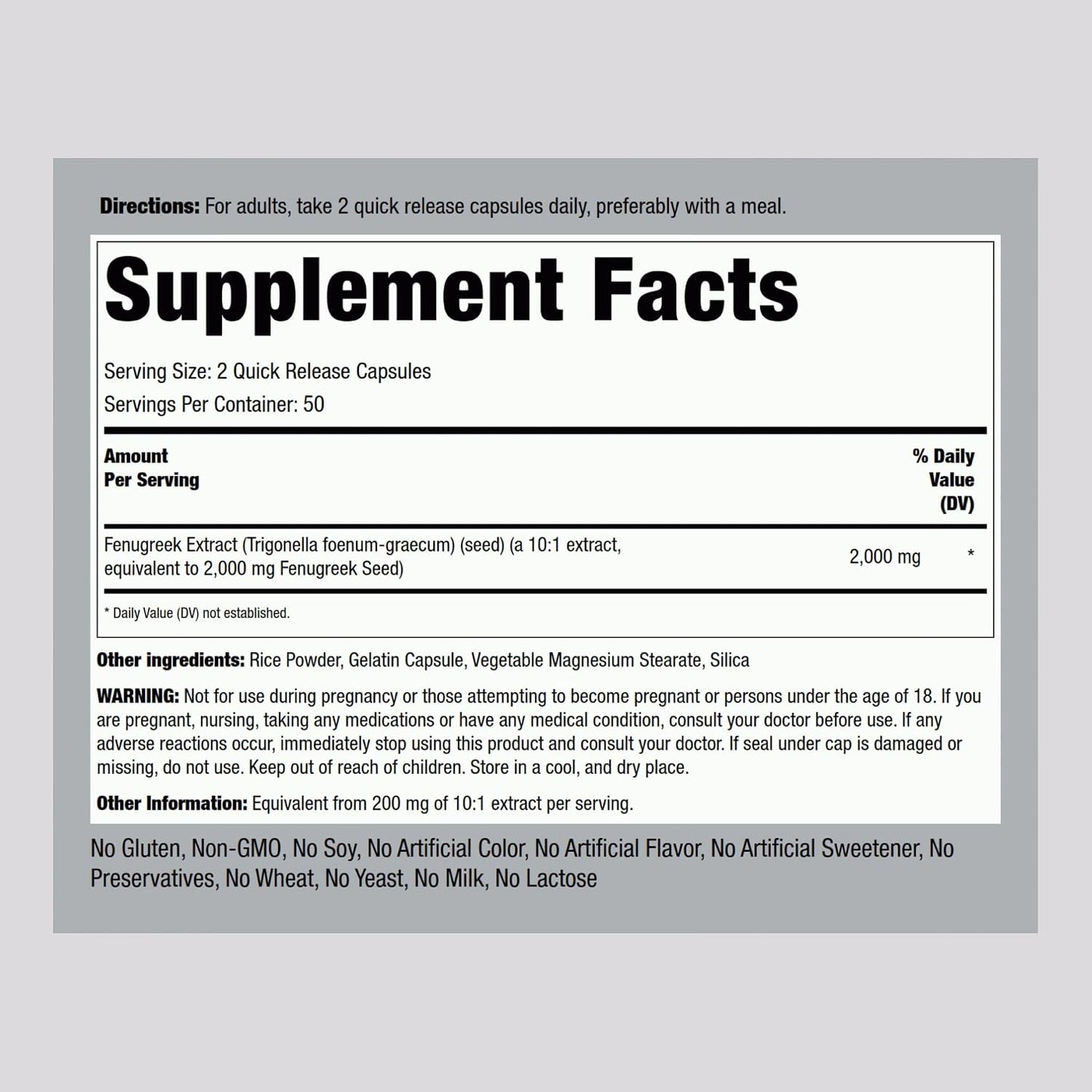 Piping Rock Fenugreek Capsules for Women | 100 Pills | Seed Extract Concentrate | Herbal Supplement | Non-GMO, Gluten Free