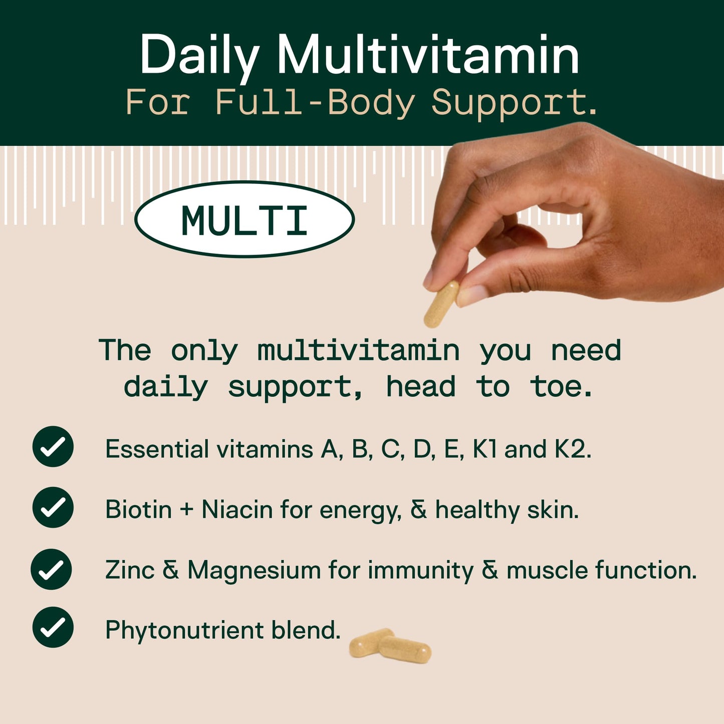 Adapt Naturals Multivitamin for Women & Men, Bioavailable & Easy-to-Absorb | Multivitamin Daily Supplement with Biotin, Niacin, Vitamin A, B, C, D, E, K1, Zinc, Magnesium, Immune Support - 30 Day Supply
