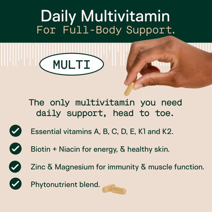 Adapt Naturals Multivitamin for Women & Men, Bioavailable & Easy-to-Absorb | Multivitamin Daily Supplement with Biotin, Niacin, Vitamin A, B, C, D, E, K1, Zinc, Magnesium, Immune Support - 30 Day Supply