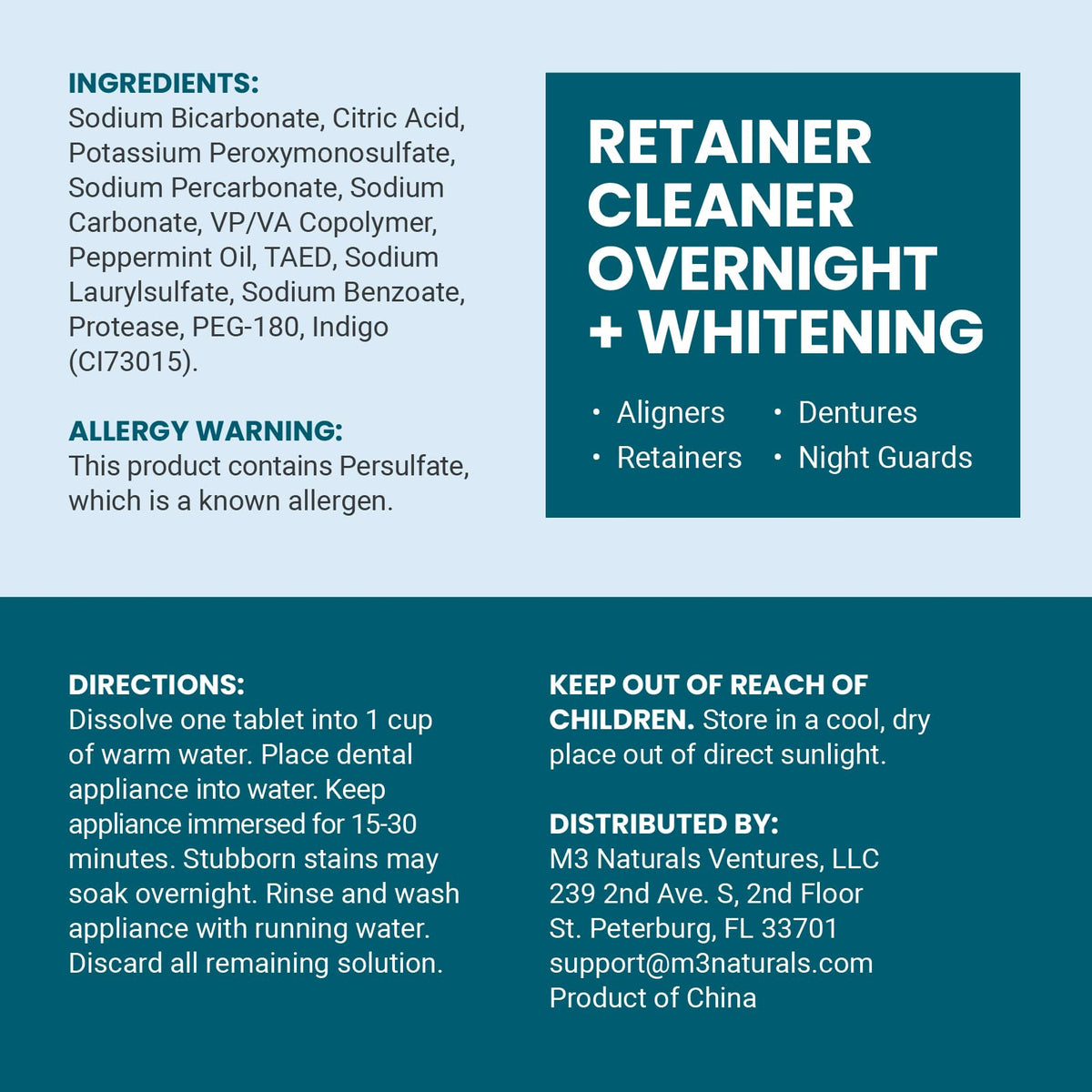 Retainer Cleaner Tablets, Denture Cleaner, Mint, 4 Month Supply by M3