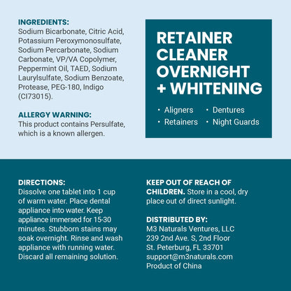 Retainer Cleaner Tablets, Denture Cleaner, Mint, 4 Month Supply by M3