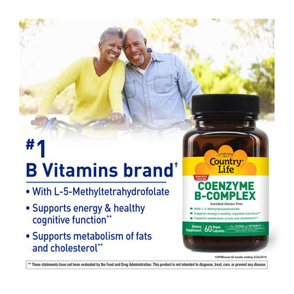 Country Life Coenzyme B-Complex, 120 Capsules | Supports Energy & Metabolism, Mood & Cognitive Function, Vegan, Gluten-Free, Bioavailable B Vitamins with Choline