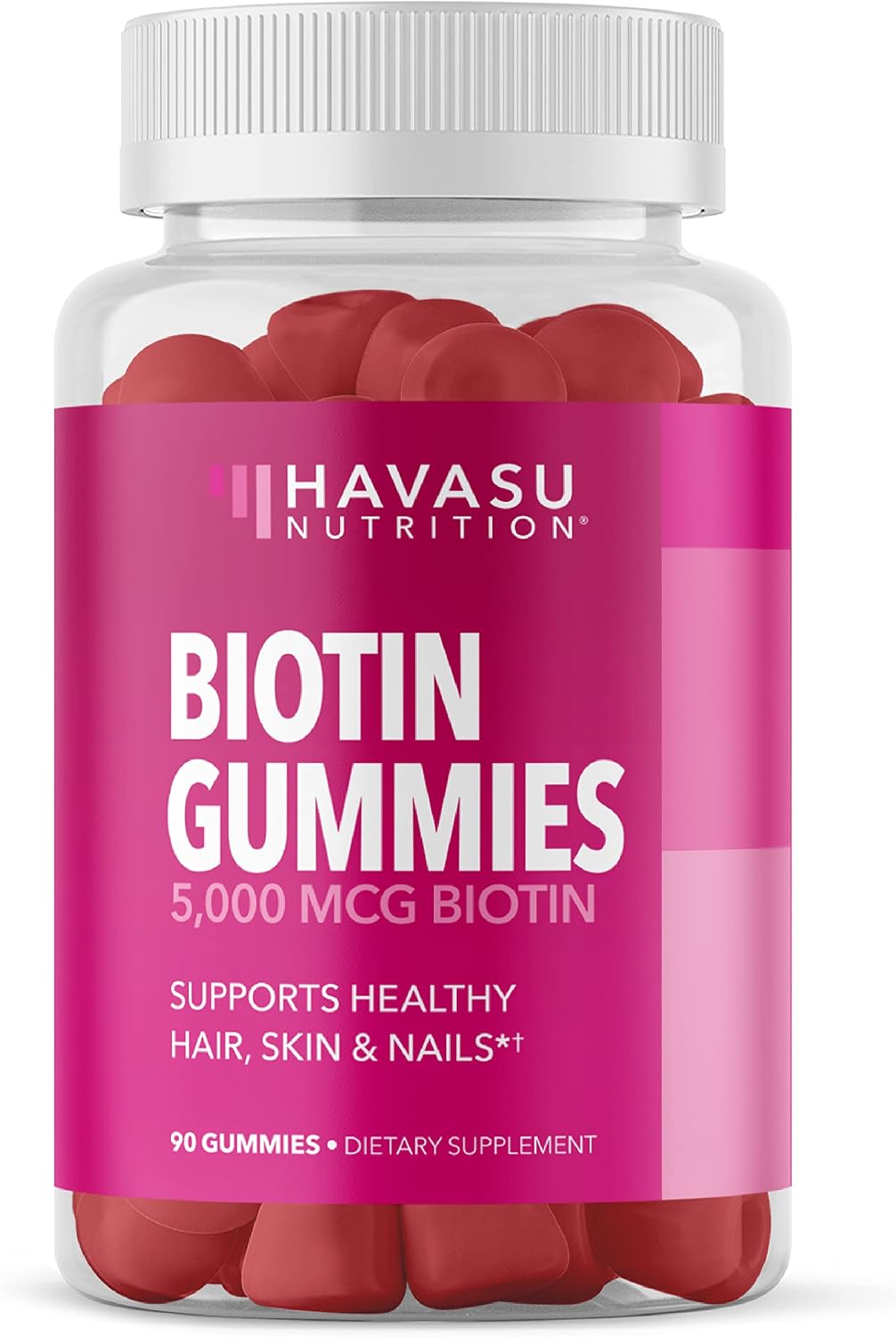 Biotin Gummies 5000mcg Per Serving for Hair, Skin & Nails, Strawberry, 90ct | Non-GMO and Gluten Free 5000mcg Biotin Gummies for Women and Men, GLP-1 Nutritional Support for Hair Health, 45 Servings