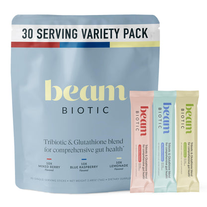 BEAM Biotic Probiotics for Women & Men – Gut Health for Women & Men, Digestive Health with Pre, Pro & Postbiotics + Glutathione, Daily Probiotic Drink for Bloating Relief, Blue Raspberry, 15 Servings