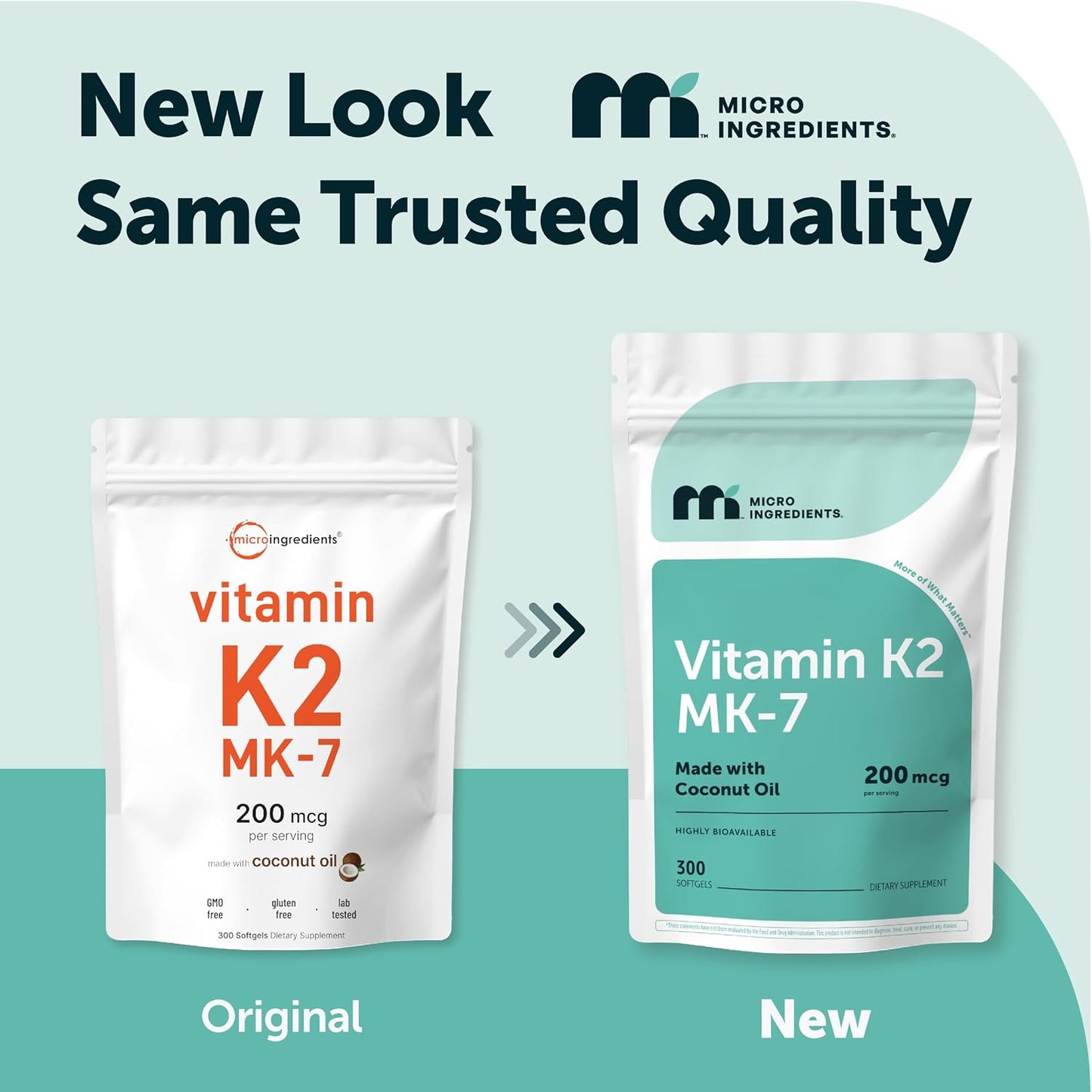 Micro Ingredients Vitamin K2 MK-7 200 mcg Per Serving, 300 Coconut Oil Softgels | K2 Vitamin Supplement with Coconut Oil | Non-GMO