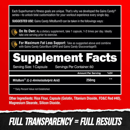 ALPHA LION Gains Candy, Supplement Pills that Support Weight Loss, Appetite Suppressant, Keto-Diet Friendly, Decrease Body Fat, Upgrade Energy & Workout Performance, 60 Capsules (MitoBurn®)