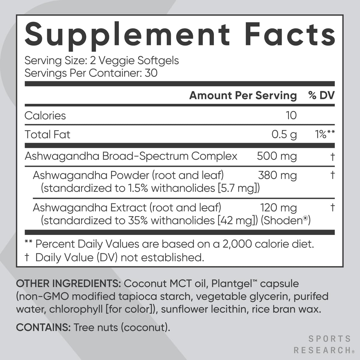 Sports Research® Ashwagandha Softgels with Coconut MCT Oil - Natural Adaptogen Made with Shoden® Ashwa for Relaxation, Calm & Sleep Support - Gluten Free & Vegan Friendly - 60 Count