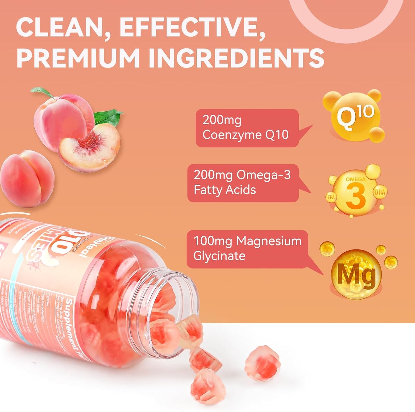 CoQ10 Gummies 200mg with Omega-3, EPA + DHA, & Magnesium - 60 Counts | Coenzyme Q10 Supplements for Heart Health, Cellular Energy & Antioxidant, Vegan, Sugar Free