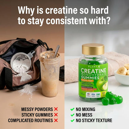 Creatine Monohydrate Gummies Sugar Free – 5000mg (5g) Per Serving (4 Gummies), 120 Count – Crisp Sour Green Apple Flavor – No Mixing – Vegan Creatine Gummies for Men & Women, Non-GMO, Gluten Free