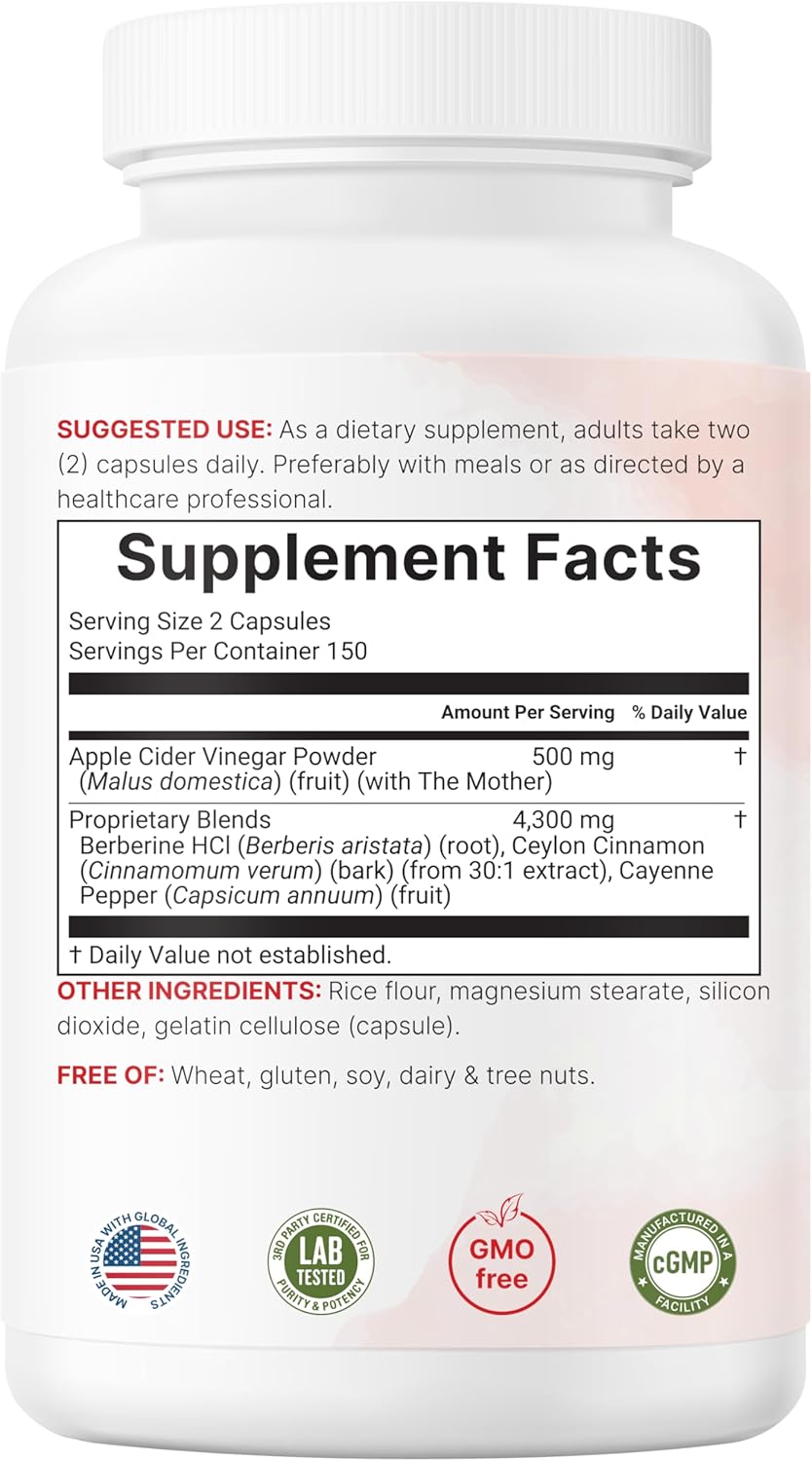 Micro Ingredients Apple Cider Vinegar Capsules | 4,800mg Per Serving, 300 Counts | 4-in-1 ACV Complex with The Mother | Ceylon Cinnamon, Cayenne Pepper & More | Immune, Digestion & Appetite Support