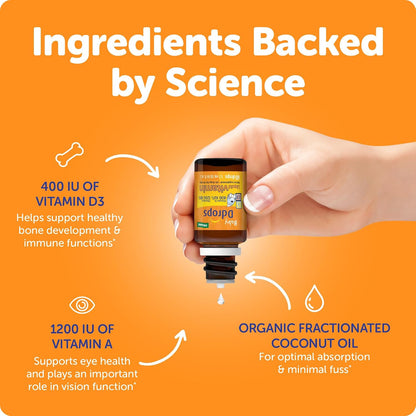Ddrops® Baby Organic Liquid Vitamins A&D Drops for Infants, 60 Drops. Supports Babies’ Eye Health, Bone Development and Immune Function. Certified Organic, Non-GMOs, Allergy-Friendly