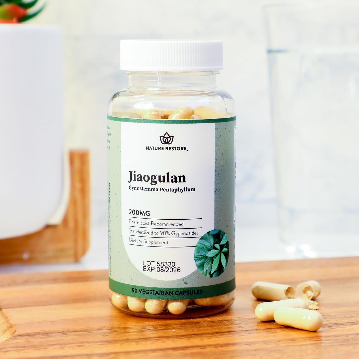 Jiaogulan Extract Supplement, Highest Strength, 98 Percent Gypenosides, Natural AMPK Activator, Non GMO, Gluten Free, 90 Gynostemma Pentaphyllum Capsules, Vegan