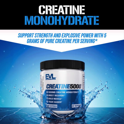 Evlution Nutrition Creatine 5000 - Supports Faster Recovery Lean Muscle Growth & Performance - Pre & Post Workout Powder - 5000mg Pure Creatine Monohydrate Per Serving - 60 Servings - Unflavored