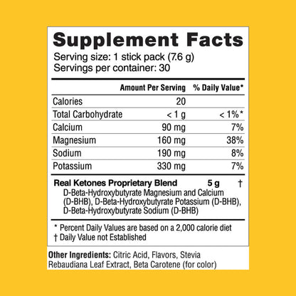 Real Ketones BHB Exogenous Ketones Drink Mix Packets Keto Electrolytes Powder Packets
