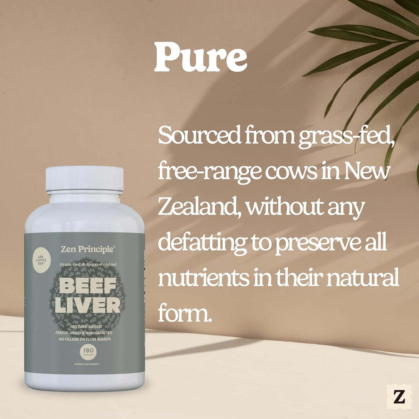 Zen Principle Ultra-Pure Desiccated Beef Liver, Grass-Fed & Finished New Zealand, No Hormones or GMOs, Natural Energy & Workout Support with Iron, Amino Acids & Vitamins. 360 Capsules.