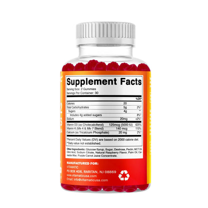 Vitamatic Vitamin D3 + K2 Gummies 60 Count - 2 Pack | D-3 5000 IU + Vitamin K 140mcg for Bone Heart & Immune Support, Pectin-Based, Non-GMO, Gluten-Free