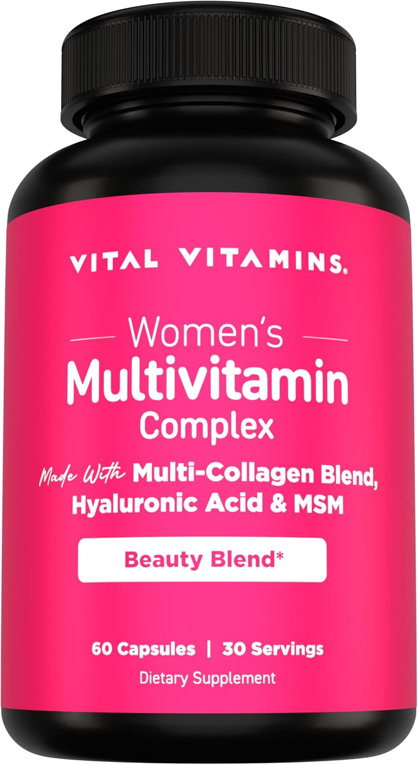 Vital Vitamins Women's Multivitamin Complex with Collagen & Hyaluronic Acid | 25 Vitamins and Minerals, Multi-Collagen Blend, Hyaluronic Acid & MSM for Hair, Skin & Nails, 60 Capsules