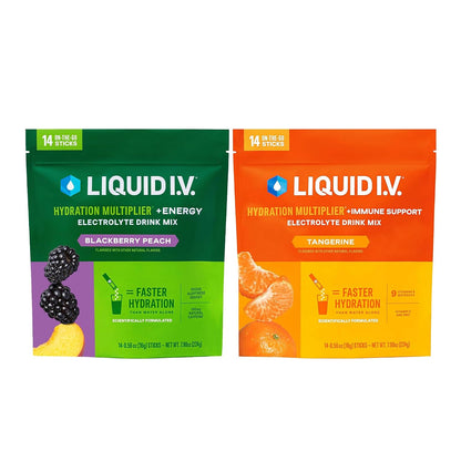 Liquid I.V.® Hydration Multiplier - Energy BlackBerry Peach + Immune Support Tangerine - 2 Pack (14 Servings)