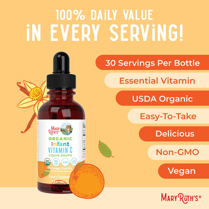 MARYRUTH'S Organic Toddler Vitamin C Drops for Immunity | Ages 1-3 Years | 15 mg Per Serving | Vitamin C for Immune Support & Overall Health | Vegan | Sugar Free | Gluten Free | Non-GMO | 30 Servings