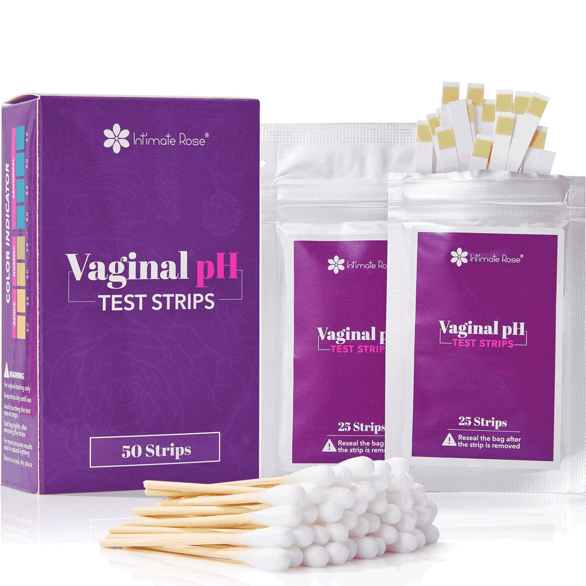 Intimate Rose Boric Acid Suppositories + 15 Count Vaginal Suppository Applicator + pH Test Strips