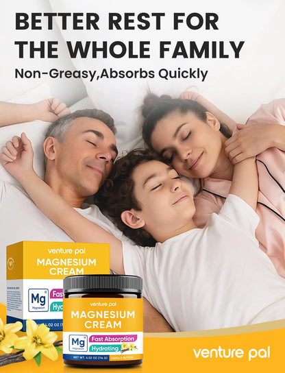 Venture Pal Topical Magnesium Cream, Highly Concentrated Magnesium Lotion | Fast-Absorbing Magnesium Moisturizing Cream with Coconut Oil, Shea Butter & Hyaluronic Acid; Suitable for Kids