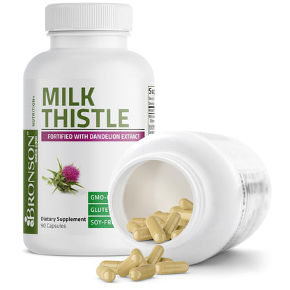 Bronson Milk Thistle Silymarin Marianum & Dandelion Extract, 120 Capsules | 2-in-1 Liver Cleanse, Health, Detox & Antioxidant Support, Non-GMO, Gluten-Free, Soy-Free
