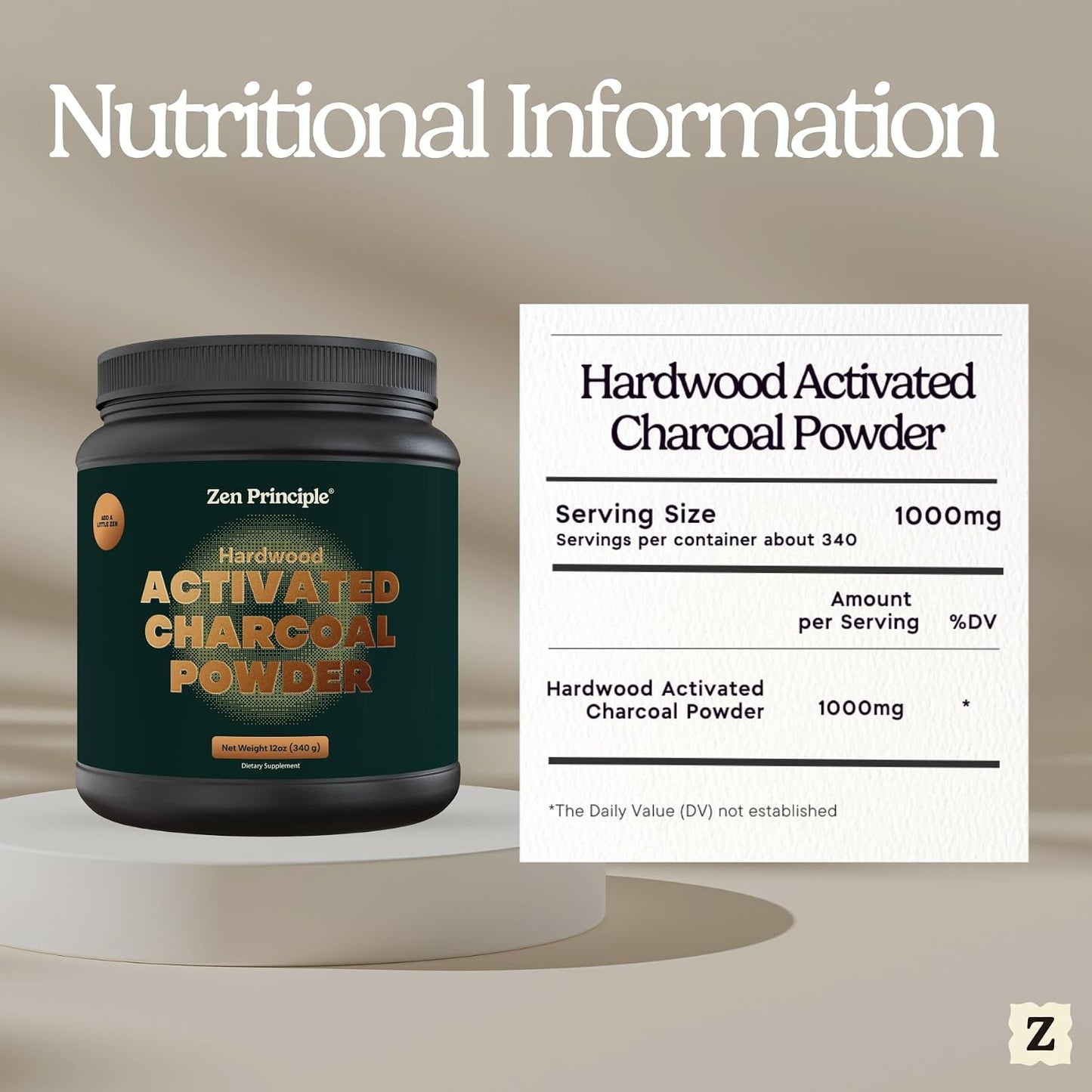 Zen Principle Activated Charcoal Powder only from USA Hardwood Trees. All Natural. Whitens Teeth, Rejuvenates Skin and Hair, Supports Better Digestion. Free Scoop Included. 12 oz.