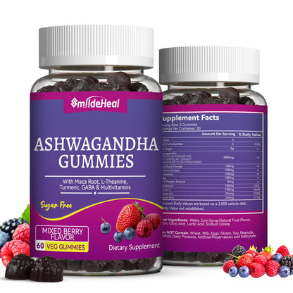 Ashwagandha Gummies 3000mg for Calm & Stress Relief, 60 Count, Vegan | Ashwagandha High Strength Root Extract Supplement with L-Theanine, Trumeric, D3 for Women & Men - Natural Mixed Berry Flavor
