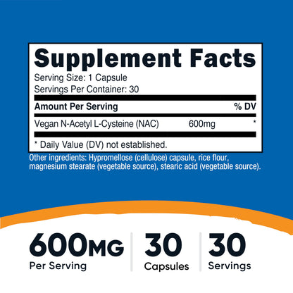 Nutricost N-Acetyl L-Cysteine (NAC) 600mg, 180 Capsules | GMO-Free And Gluten Free