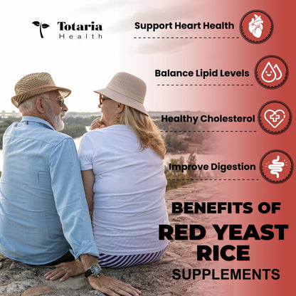 Totaria Red Yeast Rice 2,000mg with CoQ10 Supplement - Advanced Healthy Heart & Healthy Cholesterol Levels - Citrinin Free Extract Red Yeast Rice Capsules Plus Citrus Bergamot - Vegan, Non-GMO