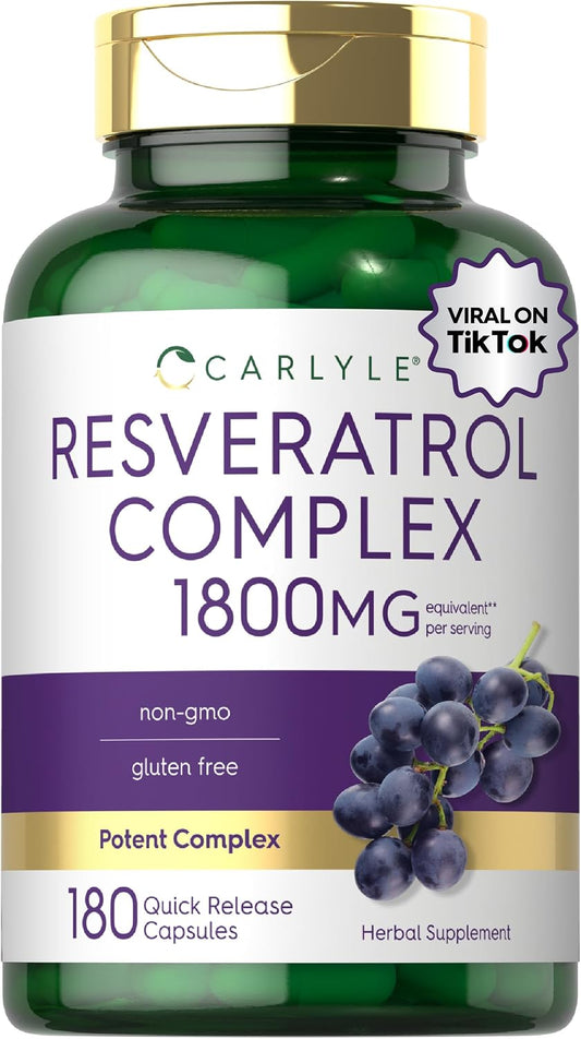 Carlyle Resveratrol Complex - 180 Capsules | Trans Resveratrol Supplement with Grape Seed Extract - Non GMO, Gluten Free