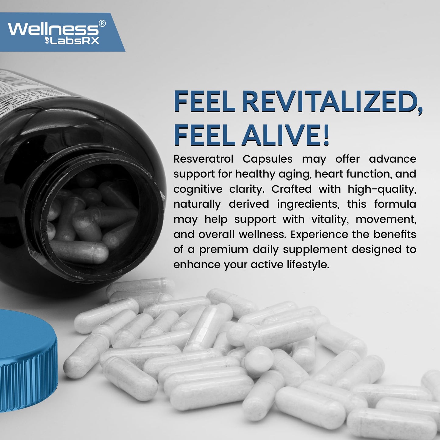 WELLNESS LABSRX Resveratrol Supplement 1000mg, 120 Capsules (60 Days Supply), Ultra-Strength High Purity Trans-Resveratrol for Healthy Aging, Anti-Aging and Heart Health Support - Vegan, Keto