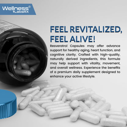 WELLNESS LABSRX Resveratrol Supplement 1000mg, 120 Capsules (60 Days Supply), Ultra-Strength High Purity Trans-Resveratrol for Healthy Aging, Anti-Aging and Heart Health Support - Vegan, Keto
